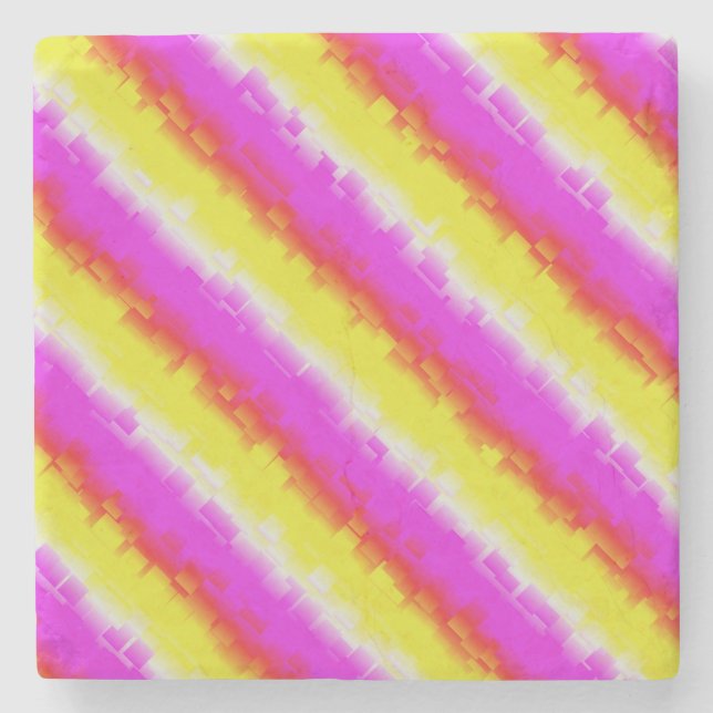Gelbe Rosa Artdeco Regenbogen Streifen Steinuntersetzer (Vorderseite)
