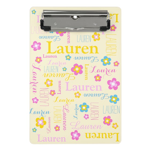 Gelbe Rosa-blaue Mädchen Name Lauren Blume Mini Klemmbrett (Vorderseite)