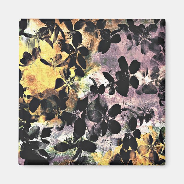 Gelbe rosa Blume Muster Blumengrafik Magnet (Vorne)