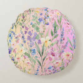 Gelbe Rosa Farbige Blumen Rundes Kissen