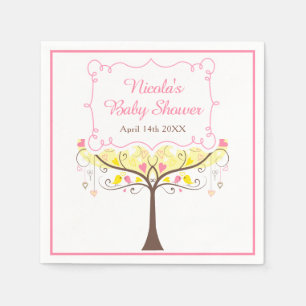 gelbe rosa florale Vogel-Baby-Party Serviette