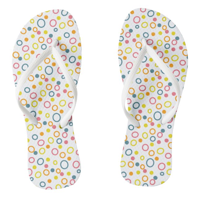 Gelbe rosa Orangenäffchen Kreise und Punkte Flip Flops (Fußbett)