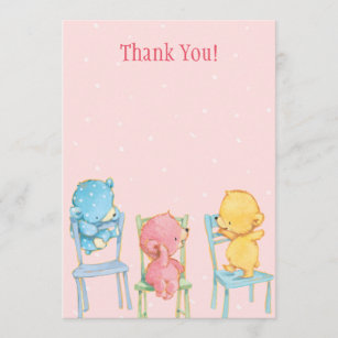 Gelbe, rosa und blaue Bären danken Ihnen Dankeskarte