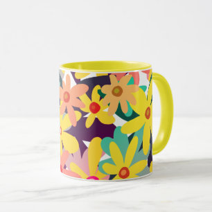 Gelbe, rosa und orangefarbene Blume Tasse
