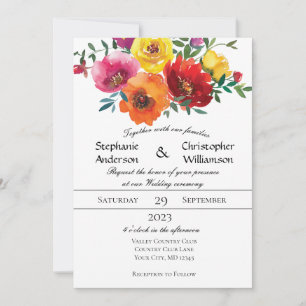 Gelbe Rosa Wasserfarbe Blumengrün Hochzeit Einladung