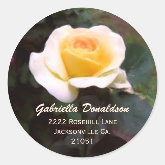Gelbe Rose: Adressenaufkleber Runder Aufkleber (Vorderseite)