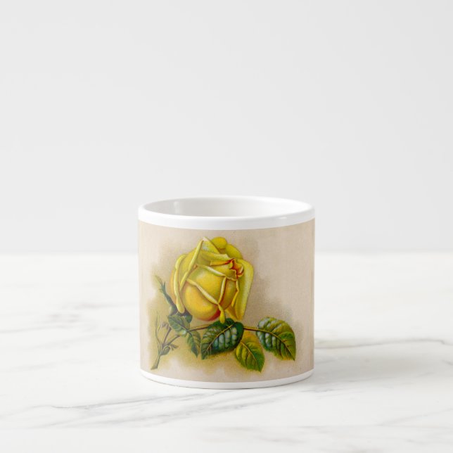 Gelbe Rose Antike Vintage Druckkunst Espressotasse (Vorderseite)