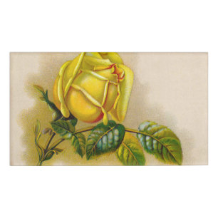 Gelbe Rose Antike Vintage Druckkunst Namenschild