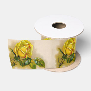 Gelbe Rose Antike Vintage Druckkunst Satinband