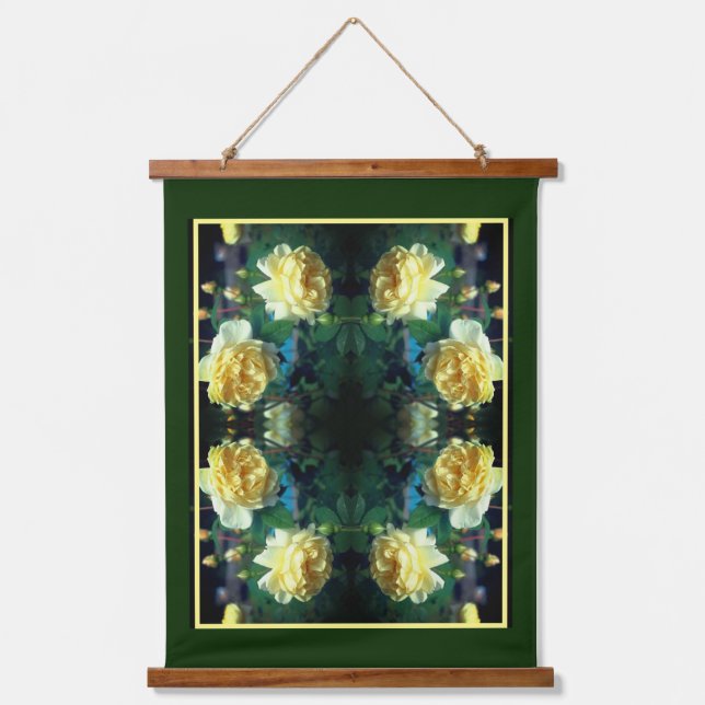 Gelbe Rose Blume Abstrakt Wandteppich Mit Holzrahmen (Vorderseite)