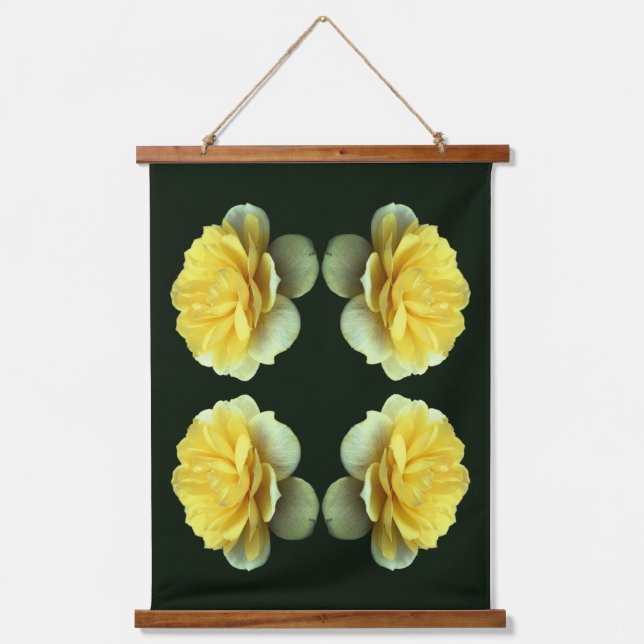 Gelbe Rose Blume im Blutspiegel Abstrakt Wandteppich Mit Holzrahmen (Vorderseite)