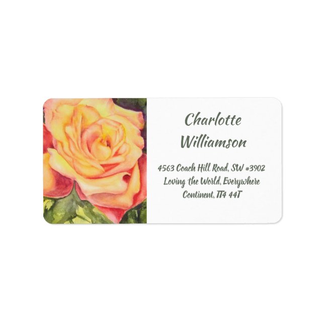 Gelbe Rose Blume in Aquarellfarbe Adressaufkleber (Vorne)