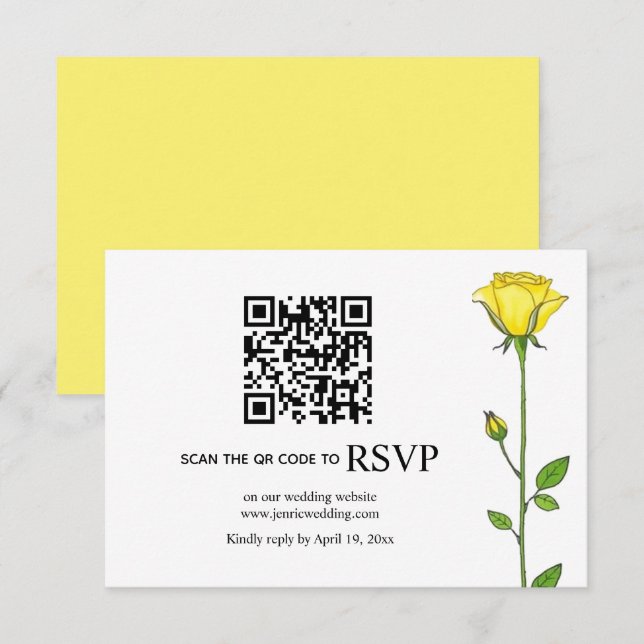 Gelbe Rose Blume QR Code Blumenzehen RSVP Karte (Vorne/Hinten)