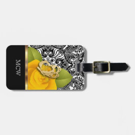 Gelbe Rose Blumendesign | Monogramm Gepäckanhänger