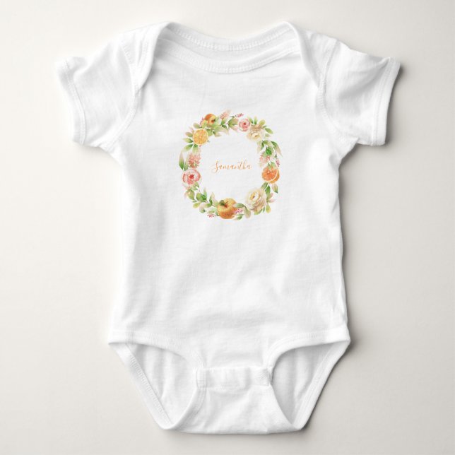 Gelbe Rose Blumengrün Girl Babydusche Baby Strampler (Vorderseite)