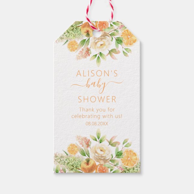 Gelbe Rose Blumengrün Girl Babydusche Geschenkanhänger (Vorderseite)