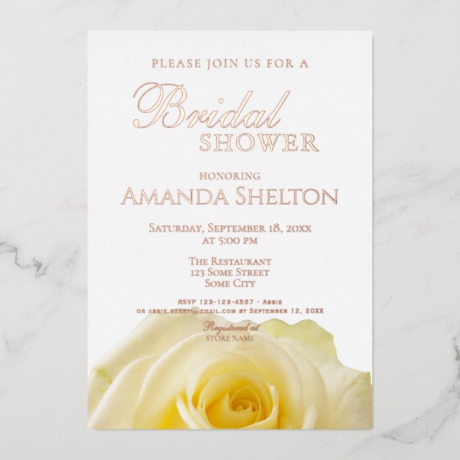Gelbe Rose Brautparty Gold Rose Folieneinladung (Vorderseite)