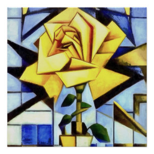 Gelbe Rose in gelber Vase, geometrische Standzeit Poster