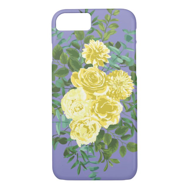 Gelbe Rose & Lila Periwinkle Hochzeit Case-Mate iPhone Hülle (Rückseite)