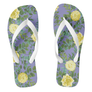 Gelbe Rose & Lila Periwinkle Hochzeit Flip Flops