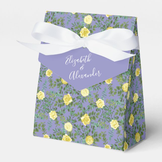 Gelbe Rose & Lila Periwinkle Hochzeit Geschenkschachtel (Vorderseite)