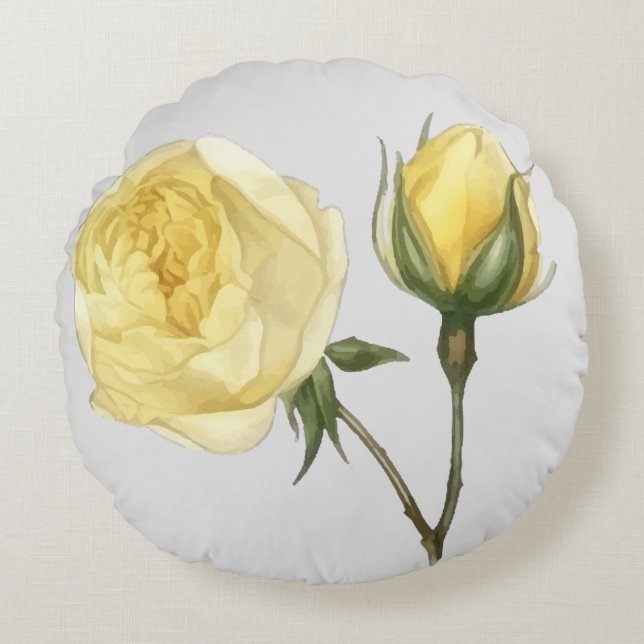 "Gelbe Rose mit Bud" Kopfkissen Rundes Kissen (Vorderseite)