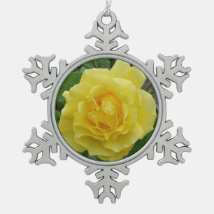 Gelbe Rose Schneeflocken Zinn-Ornament