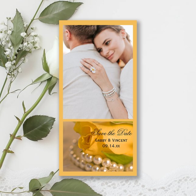 Gelbe Rose und weiße Perlen Hochzeit speichern das Save The Date (Von Creator hochgeladen)
