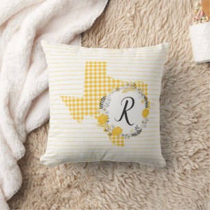 Gelbe Rose von Texas - Gingham Monogram Kissen