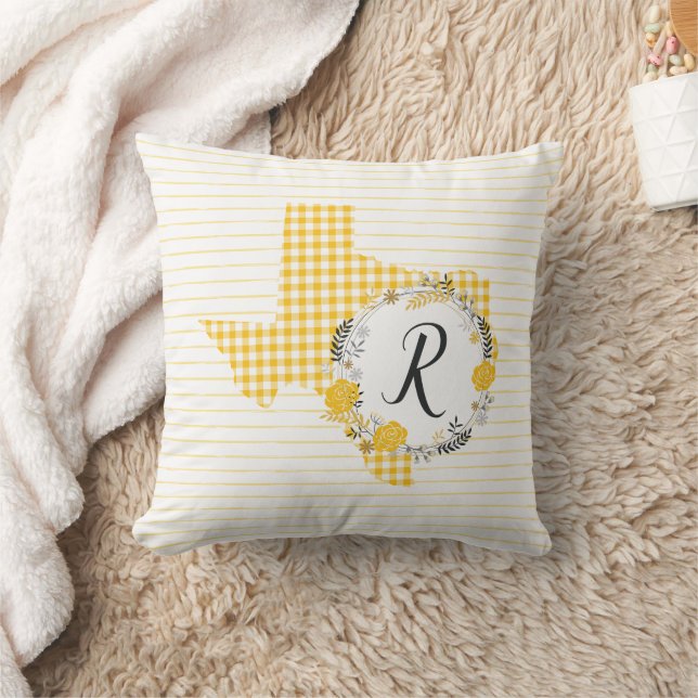 Gelbe Rose von Texas - Gingham Monogram Kissen (Decke)