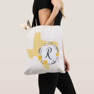 Gelbe Rose von Texas - Gingham-Monogramm Tasche
