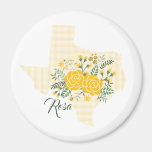 Gelbe Rose von Texas - Gingham Staat mit Rose Magnet