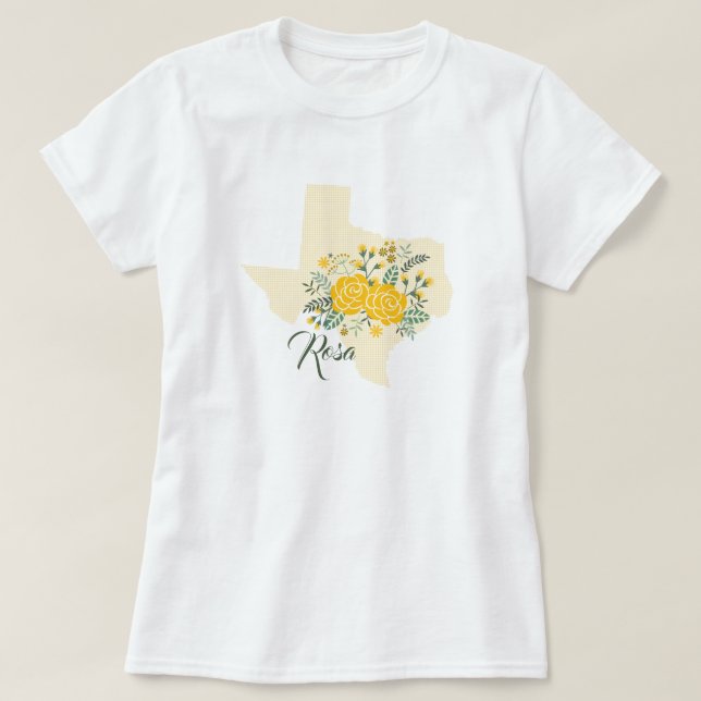 Gelbe Rose von Texas - Gingham Staat mit Rose T-Shirt (Design vorne)