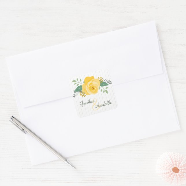 Gelbe Rose von Texas Hochzeit Quadratischer Aufkleber (Umschlag)