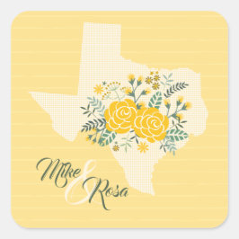 Gelbe Rose von Texas - Hochzeit von Gingham Staat Quadratischer Aufkleber