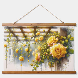 Gelbe Rosen Aquarell Garten Wandteppich Mit Holzrahmen