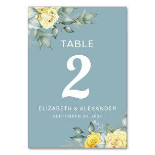 Gelbe Rosen Aquarellfarben Romantische Hochzeit Tischnummer