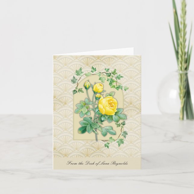 Gelbe Rosen Art-Déco-Mitteilungskarten (Vorderseite)