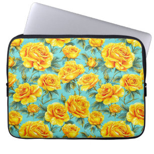 Gelbe Rosen auf blauem Hintergrund Laptopschutzhülle