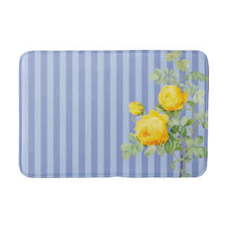 Gelbe Rosen auf blauen Streifen Badematte