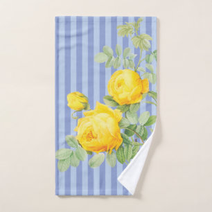 Gelbe Rosen auf blauen Streifen Handtuch