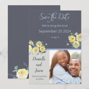 Gelbe Rosen auf dem Foto der Marine Save the Date Ankündigung