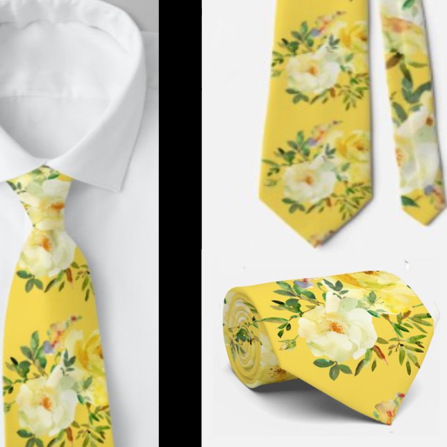 Gelbe Rosen Blume Blumenmuster Neck Tie Krawatte (Von Creator hochgeladen)