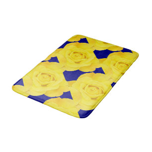 Gelbe Rosen Blume Gold Blumenmuster Navy Blau Badematte