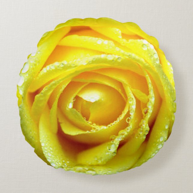 Gelbe Rosen-Blumen-rundes Kissen (Vorderseite)