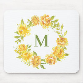Gelbe Rosen-Blumenmuster-Monogramm Mousepad