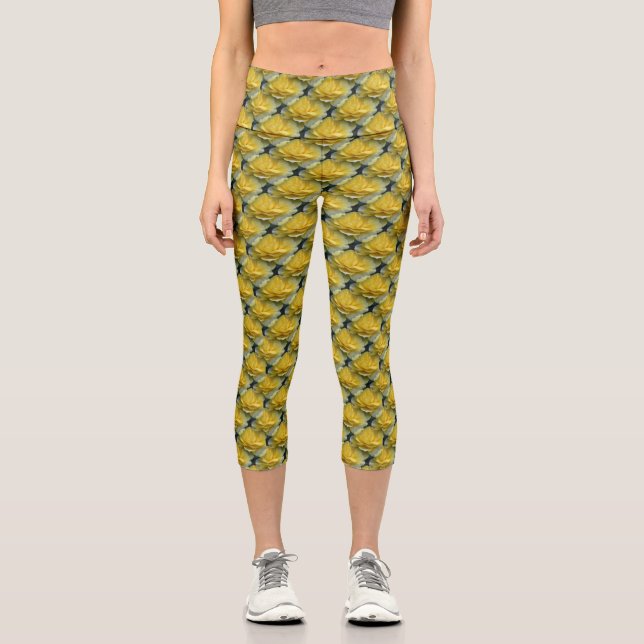 Gelbe Rosen Capri Leggings (Vorderseite)