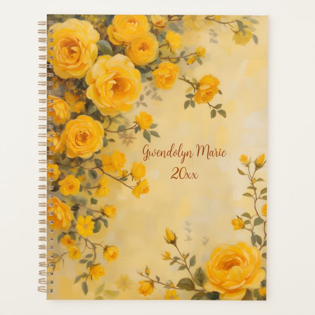 Gelbe Rosen Florale Spiralbindung-Planner Frühling Planer (Vorderseite)