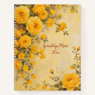 Gelbe Rosen Florales Spiralbuch Botanisch Notizbuch