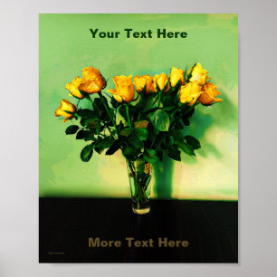 Gelbe Rosen gegen das Plakat der grünen Mauer